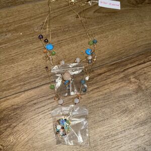 Betsey Johnson Woven Mixed Multi-Colored Bead Flower Heart‎ Illusion Necklace